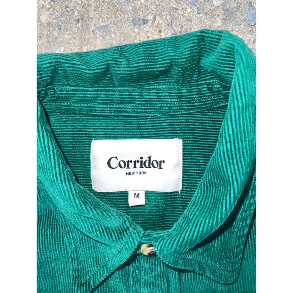 Corridor New York Mens Emerald Green Corduroy Button Down Shirt Size M Pocket - Picture 4 of 11